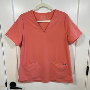 Figs Technical Collection Scrub Top Casma Three Pocket Coral Women’s Sz M